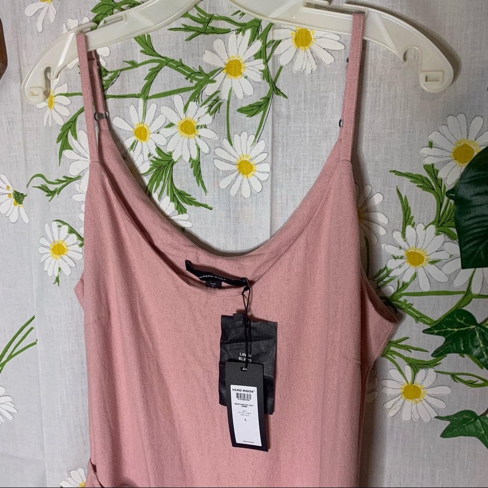 Vero moda pink linen ruffle hem strappy midi dress - Picture 5 of 7